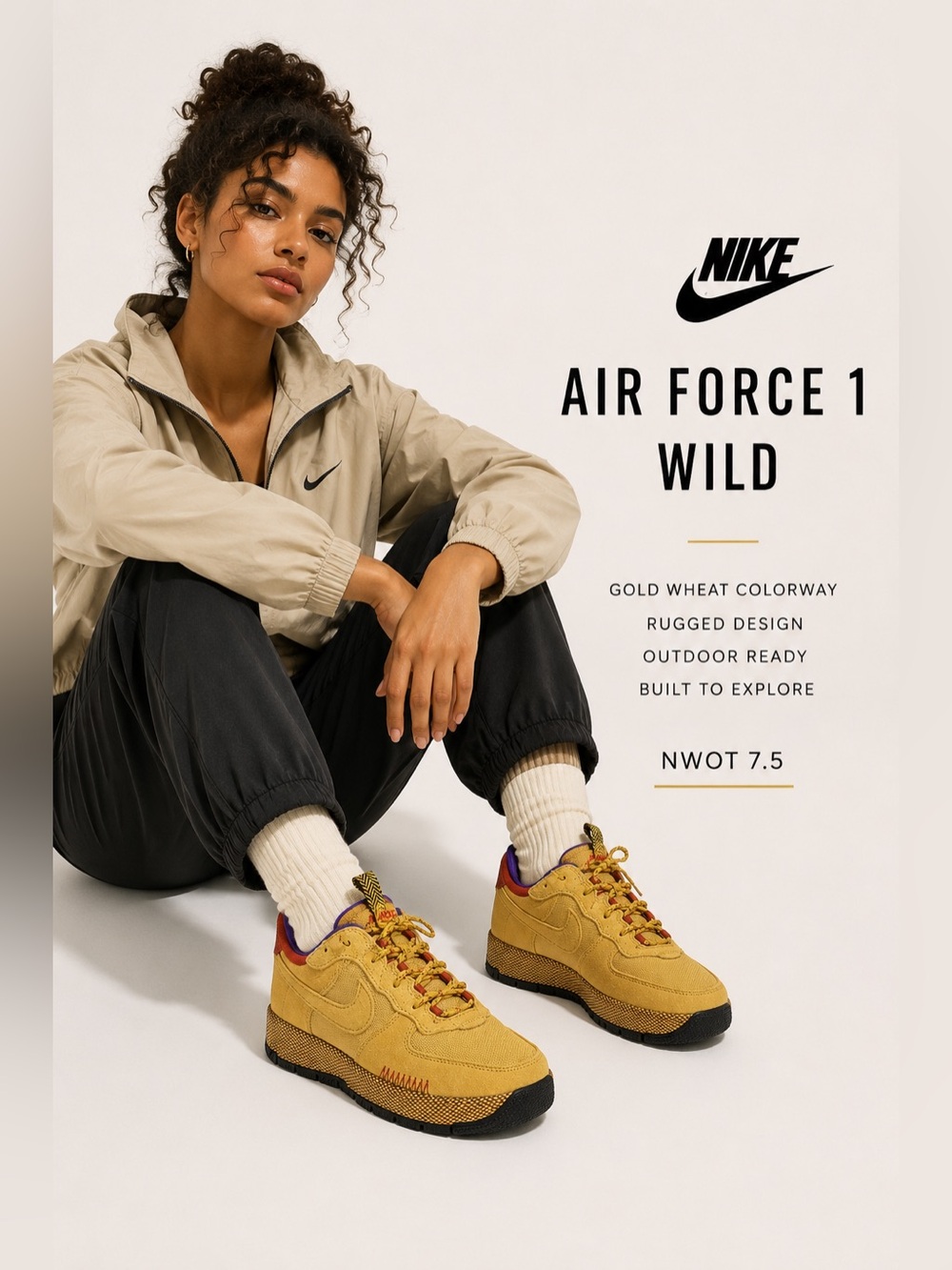 Nike Air Force 1 Wild sneakers hiking Gold Wheat colorway rugged design NWOT 7.5